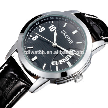 SKONE 9108 quartz movt leather strap calendar watches